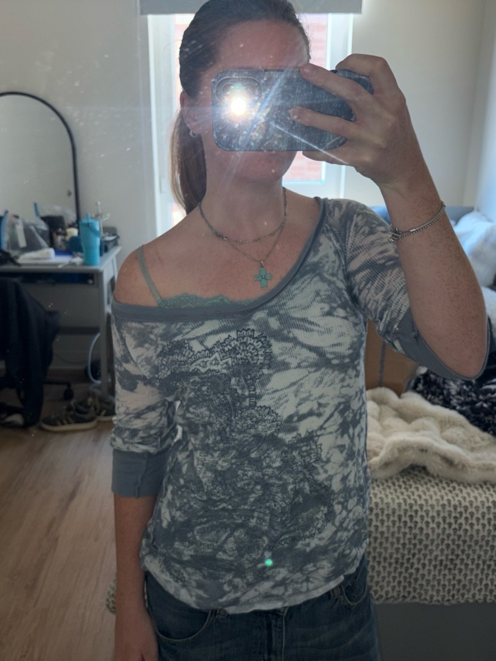 Slouchy Gray Graphic Women's Top